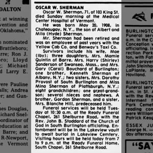 Obituary for OSCAR W. SHERMAN
